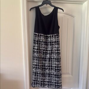 Kasper Black and White Checkered Midi Dress